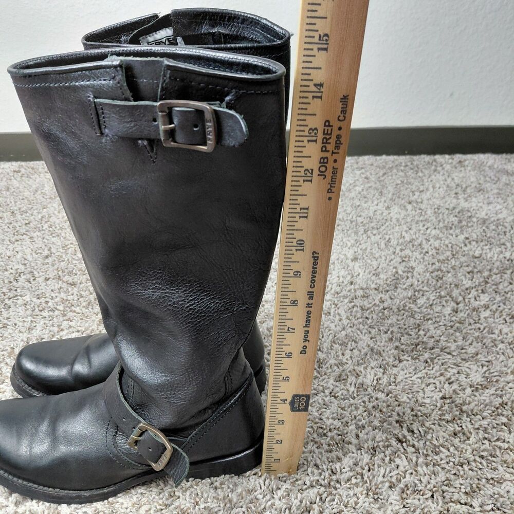 Frye Veronica Slouch Boots Womens 8.5 B Black Leather Riding Moto Harness Buckle - Picture 8 of 11